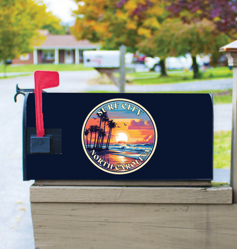 Surf City North Carolina Palm Sunset Design Souvenir Magnetic Mailbox Cover 