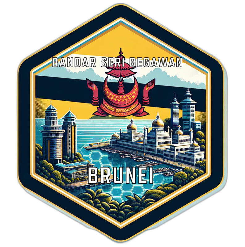 Bandar Seri Begawan Brunei Souvenir Travel Destination Die Cut Hexagon Fridge Magnet 2-Inch