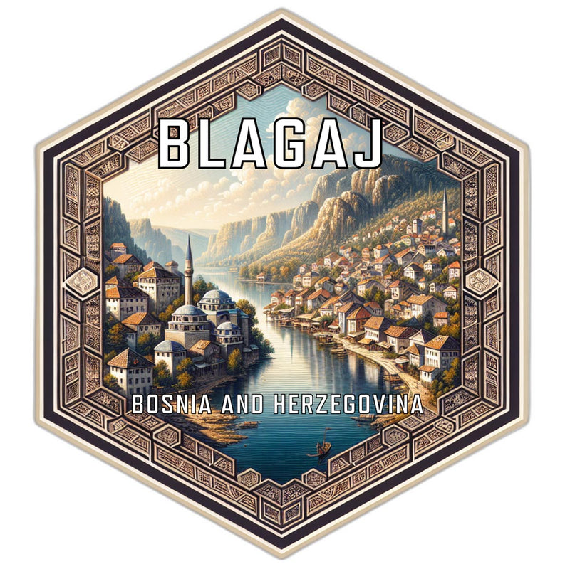 Blagaj Bosnia And Herzegovina Souvenir Travel Destination Die Cut Hexagon Fridge Magnet 2-Inch