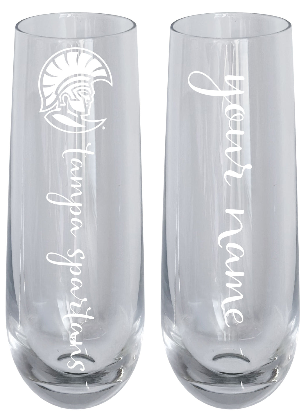 University of Tampa Spartans Customizable 10 oz Engraved Champagne Flute – Officially Licensed Product 