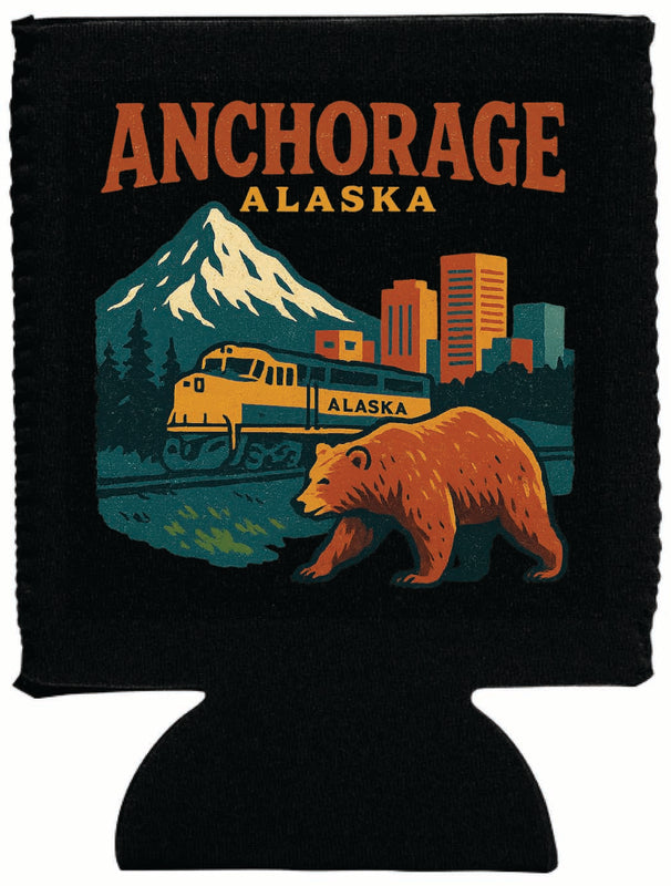 Anchorage Alaska Vintage Design Souvenir Neoprene Can Hugger Black