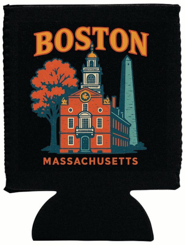 Boston Massachusetts Vintage Design Souvenir Neoprene Can Hugger Black