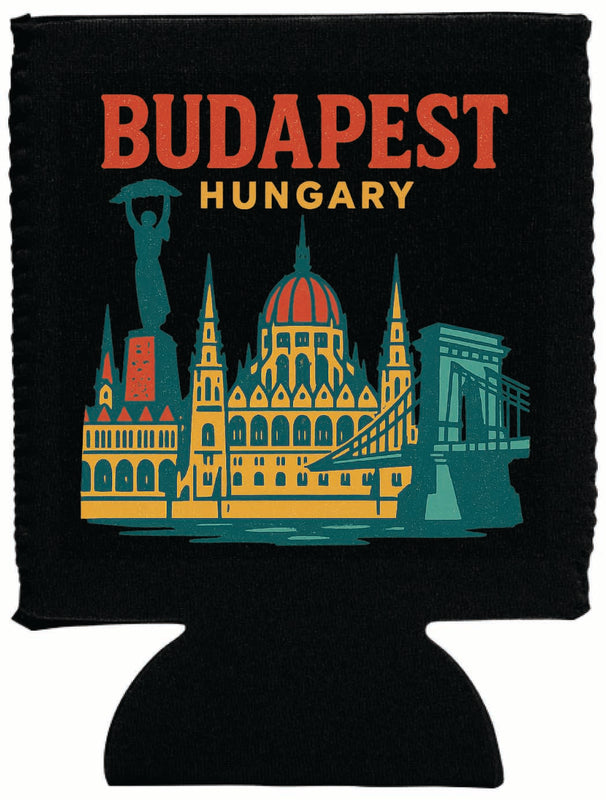 Budapest Hungary Vintage Design Souvenir Neoprene Can Hugger Black