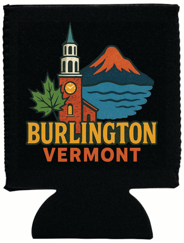 Burlington Vermont Vintage Design Souvenir Neoprene Can Hugger Black