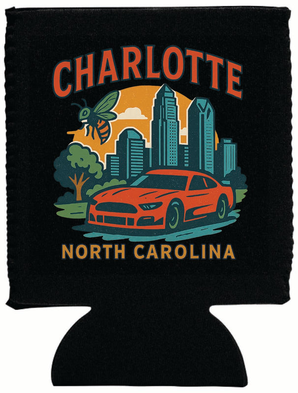 Charlotte North Carolina Vintage Design Souvenir Neoprene Can Hugger Black