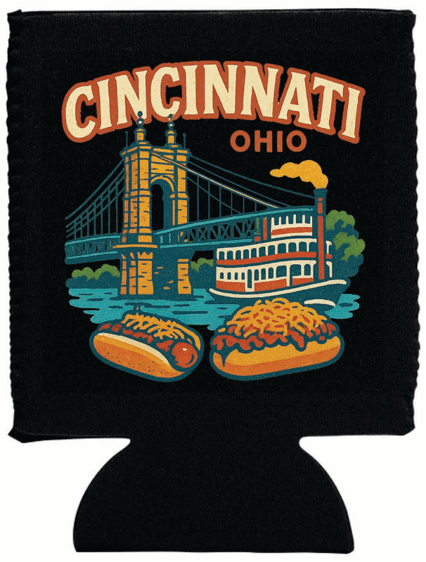 Cincinnati Ohio Vintage Design Souvenir Neoprene Can Hugger Black