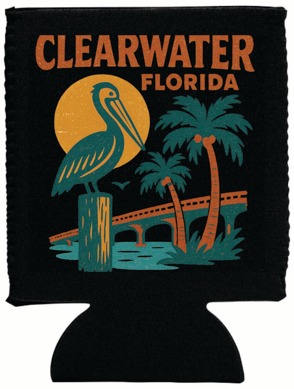Clearwater Florida Vintage Design Souvenir Neoprene Can Hugger Black