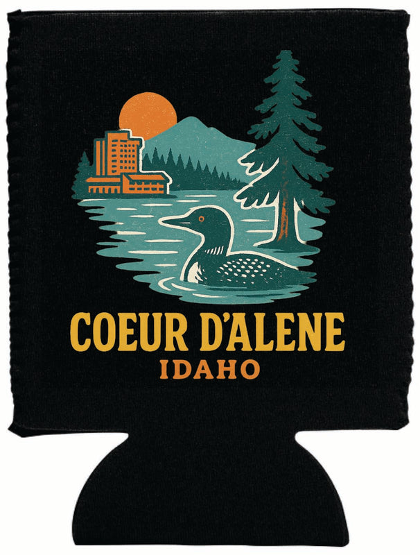 Coeur D'Alene Idaho Vintage Design Souvenir Neoprene Can Hugger Black
