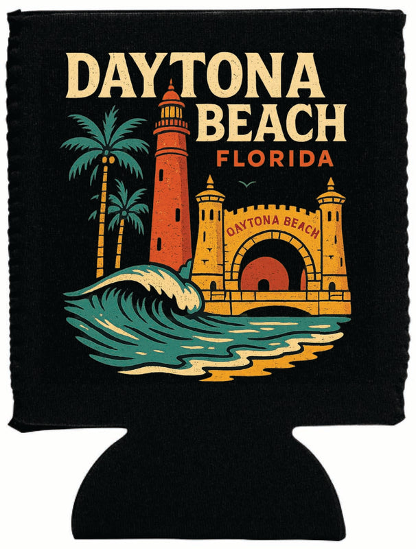 Daytona Beach Florida Vintage Design Souvenir Neoprene Can Hugger Black