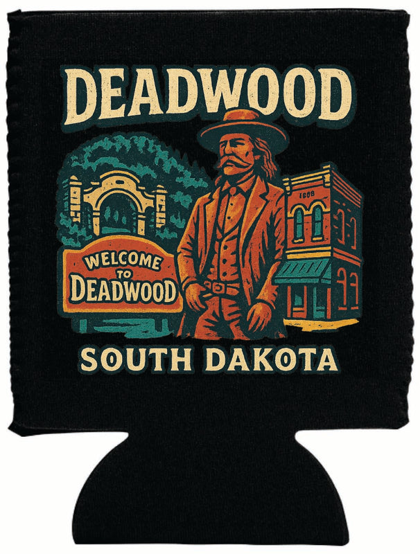 Deadwood South Dakota Vintage Design Souvenir Neoprene Can Hugger Black