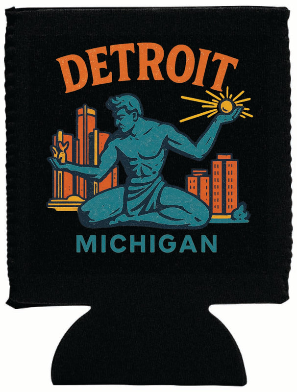 Detroit Michigan Vintage Design Souvenir Neoprene Can Hugger Black