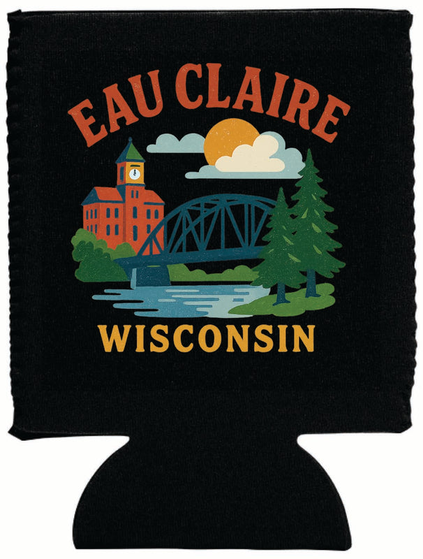 Eau Claire Wisconsin Vintage Design Souvenir Neoprene Can Hugger Black