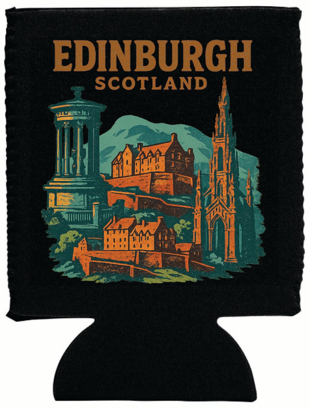 Edinburgh Scotland Vintage Design Souvenir Neoprene Can Hugger Black