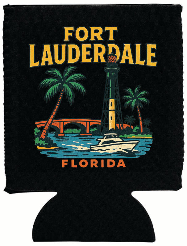 Fort Lauderdale Florida Vintage Design Souvenir Neoprene Can Hugger Black