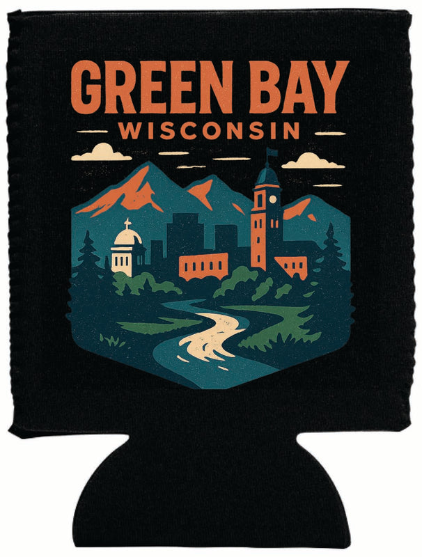 Green Bay Wisconsin Vintage Design Souvenir Neoprene Can Hugger Black