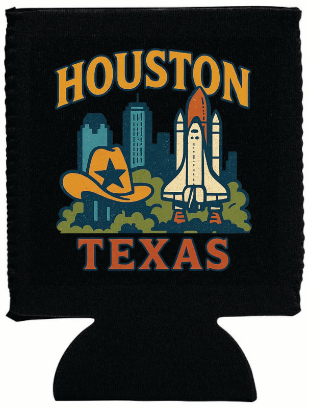 Houston Texas Vintage Design Souvenir Neoprene Can Hugger Black