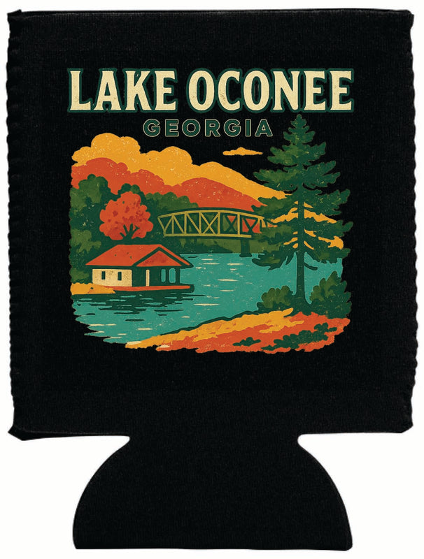 Lake Oconee Georgia Vintage Design Souvenir Neoprene Can Hugger Black