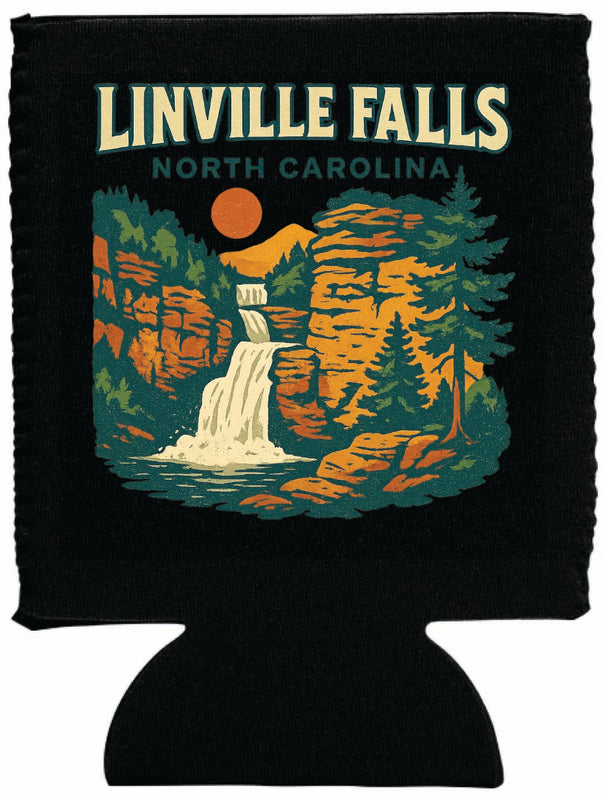 Linville Falls North Carolina Vintage Design Souvenir Neoprene Can Hugger Black