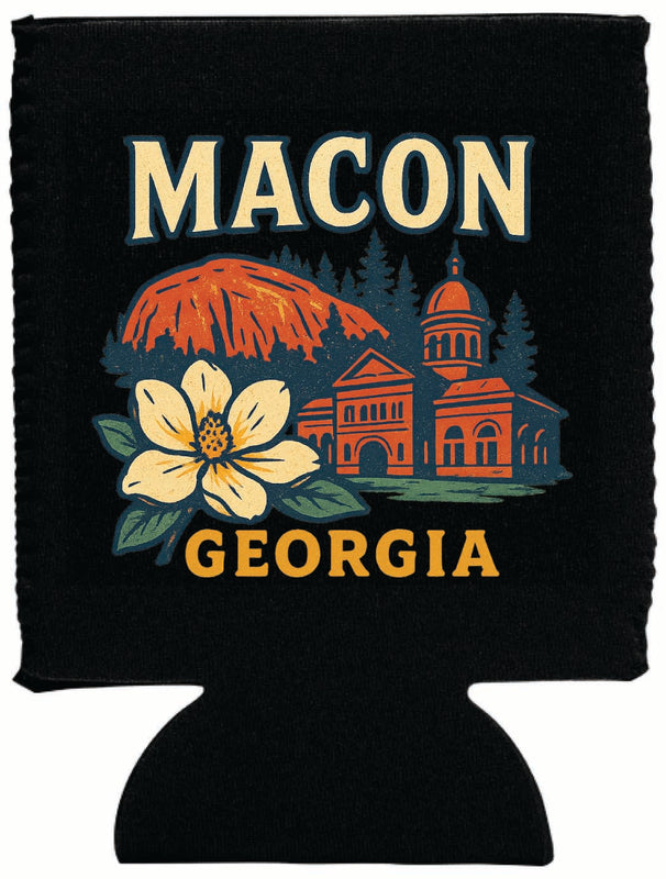 Macon Georgia Vintage Design Souvenir Neoprene Can Hugger Black