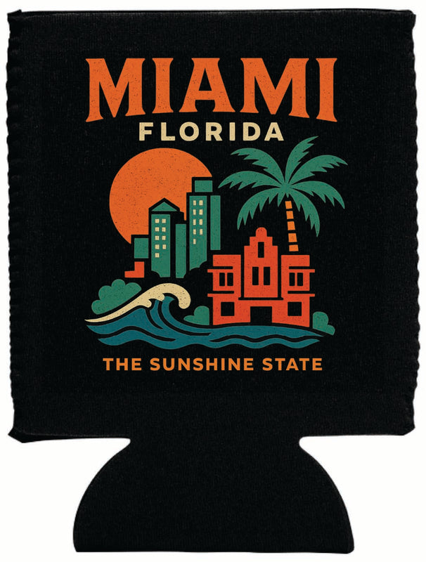Miami Florida Vintage Design Souvenir Neoprene Can Hugger Black