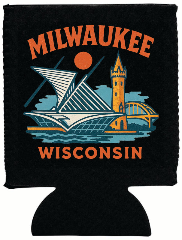 Milwaukee Wisconsin Vintage Design Souvenir Neoprene Can Hugger Black