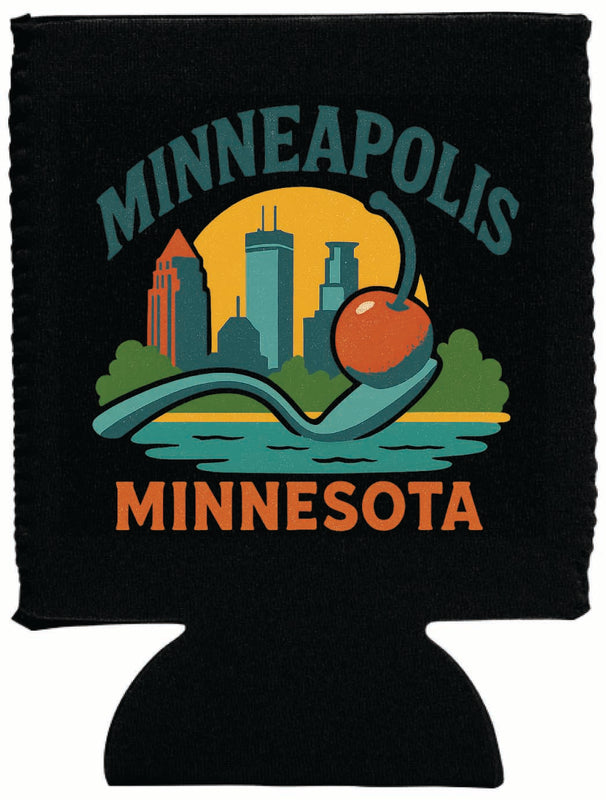Minneapolis Minnesota Vintage Design Souvenir Neoprene Can Hugger Black