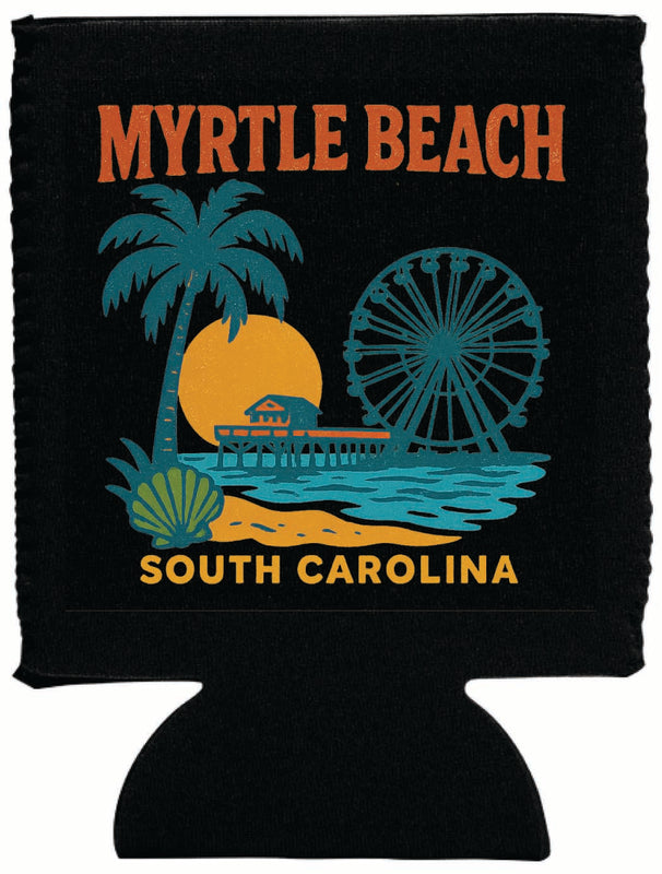 Myrtle Beach South Carolina Vintage Design Souvenir Neoprene Can Hugger Black