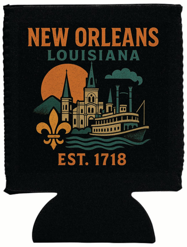 New Orleans Louisiana Vintage Design Souvenir Neoprene Can Hugger Black