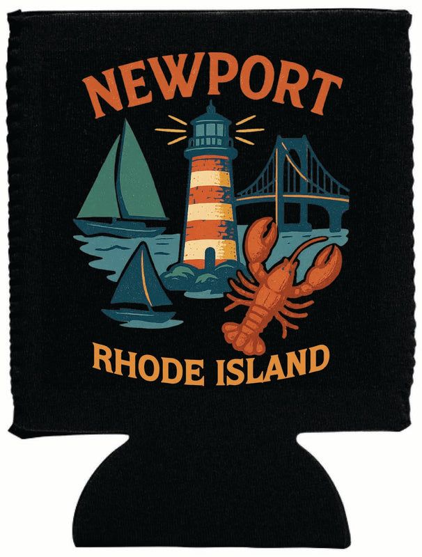 Newport Rhode Island Vintage Design Souvenir Neoprene Can Hugger Black