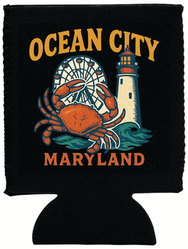 Ocean City Maryland Vintage Design Souvenir Neoprene Can Hugger Black