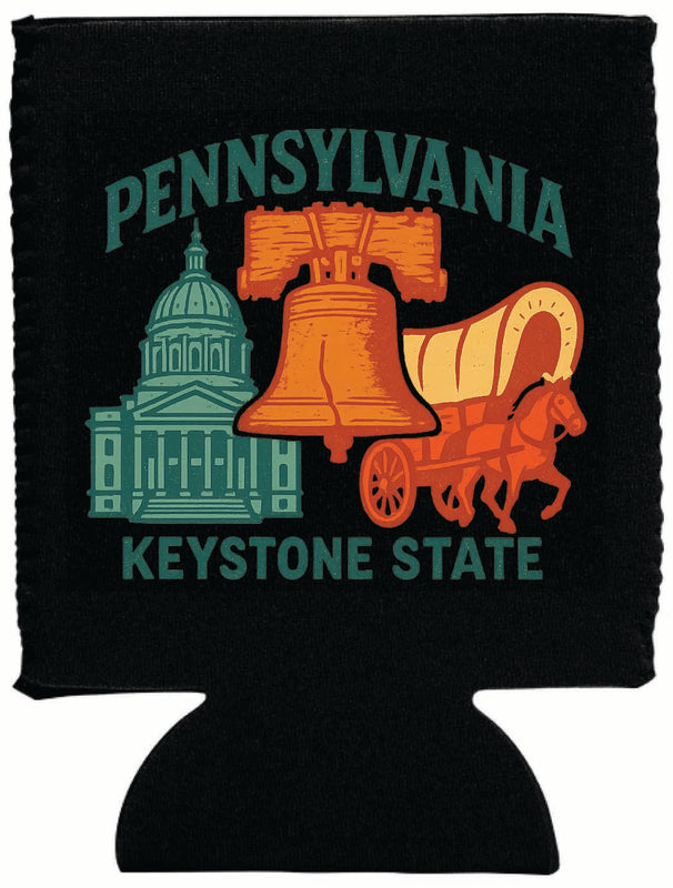 Pennsylvania Vintage Design Souvenir Neoprene Can Hugger Black