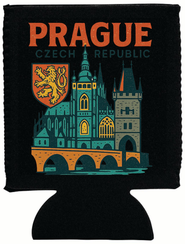 Prague Czech Republic Vintage Design Souvenir Neoprene Can Hugger Black