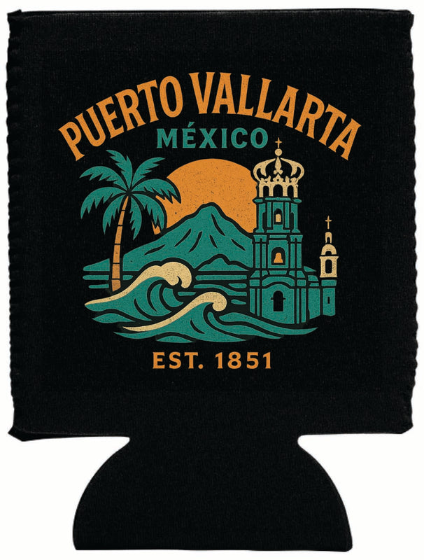 Puerto Vallarta Mexico Vintage Design Souvenir Neoprene Can Hugger Black