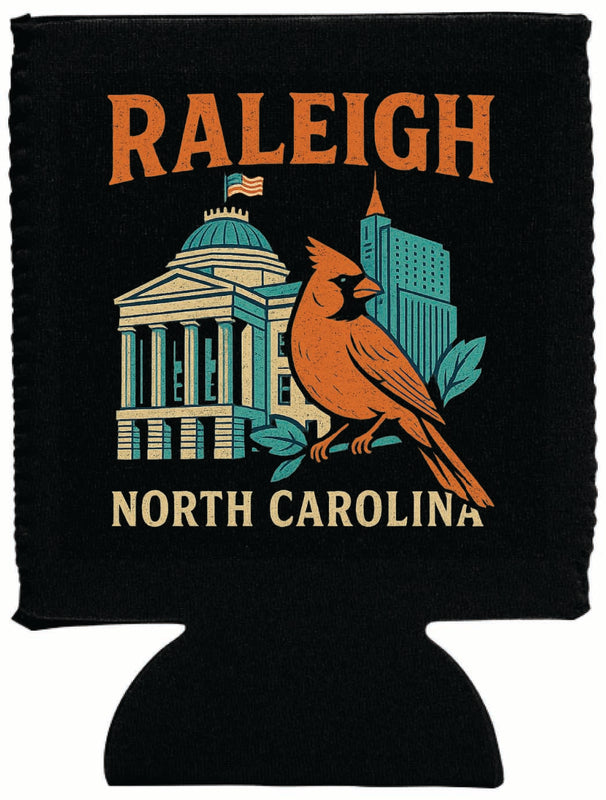 Raleigh North Carolina Vintage Design Souvenir Neoprene Can Hugger Black