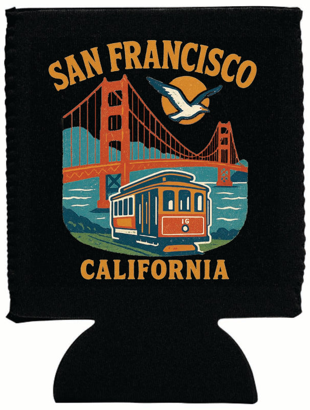 San Francisco California Vintage Design Souvenir Neoprene Can Hugger Black