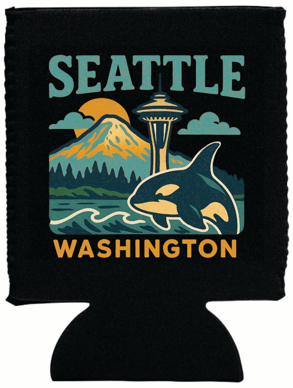 Seattle Washington Vintage Design Souvenir Neoprene Can Hugger Black