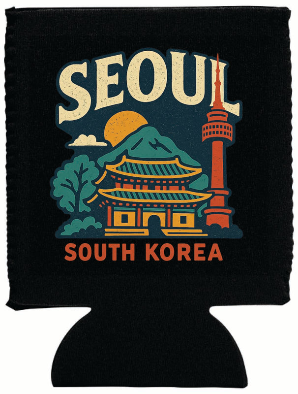 Seoul South Korea Vintage Design Souvenir Neoprene Can Hugger Black