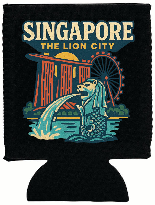 Singapore Vintage Design Souvenir Neoprene Can Hugger Black