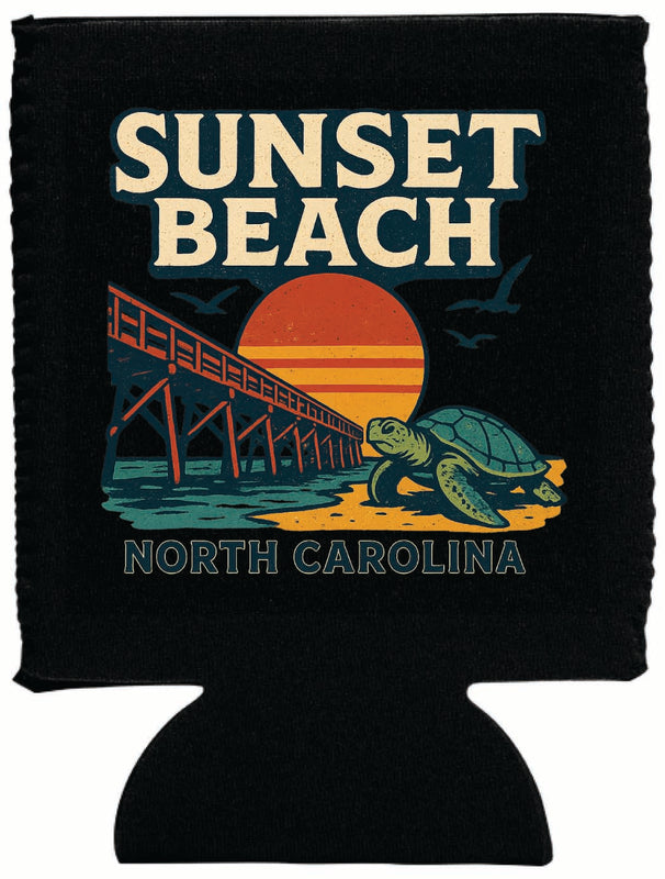 Sunset Beach North Carolina Vintage Design Souvenir Neoprene Can Hugger Black