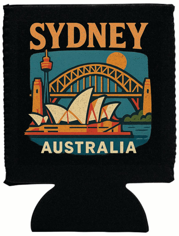 Sydney Australia Vintage Design Souvenir Neoprene Can Hugger Black