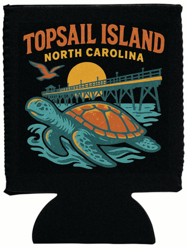 Topsail Island North Carolina Vintage Design Souvenir Neoprene Can Hugger Black