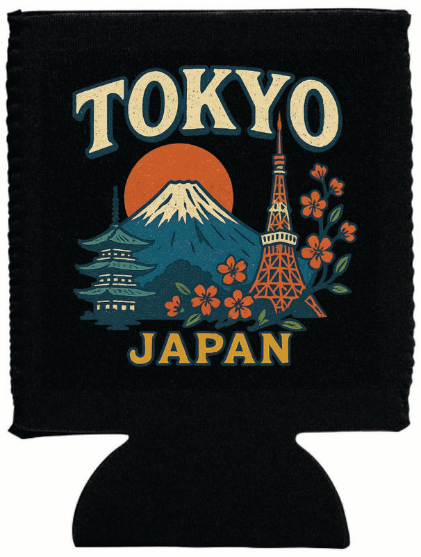 Tokyo Japan Vintage Design Souvenir Neoprene Can Hugger Black