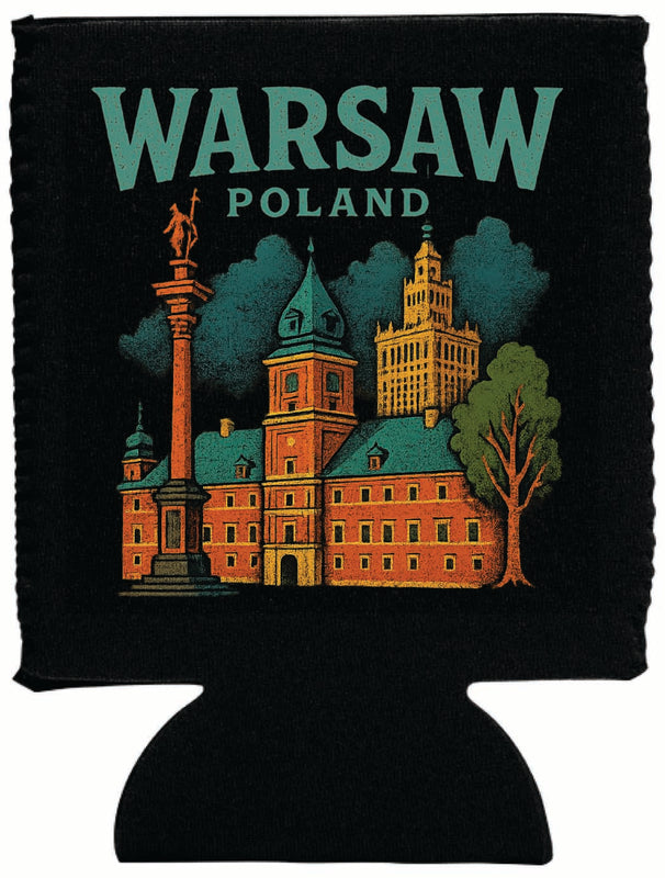 Warsaw Poland Vintage Design Souvenir Neoprene Can Hugger Black