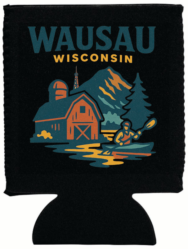 Wausau Wisconsin Vintage Design Souvenir Neoprene Can Hugger Black