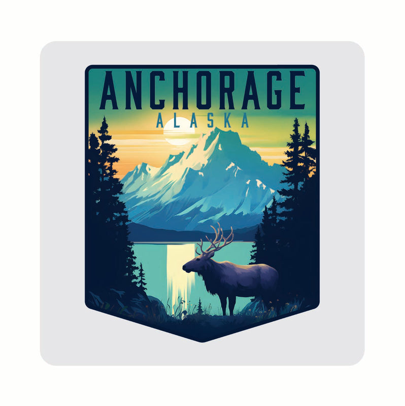 Anchorage Alaska Moose and Mountains Design Souvenir 4x4-Inch Coaster Acrylic 4 Pack 
