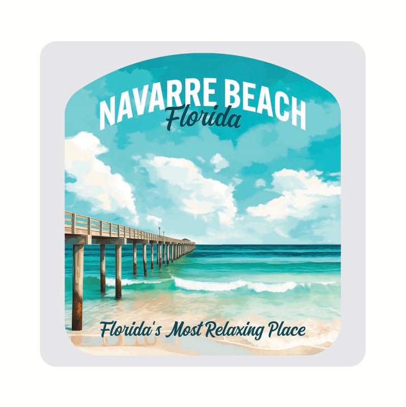 Navarre Beach Florida Pier Painting Design Souvenir 4x4-Inch Coaster Acrylic 4 Pack 