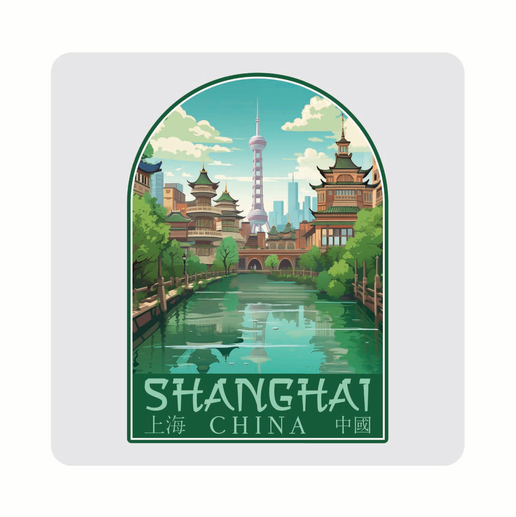 Shanghai China Old Town Design Souvenir 4x4-Inch Coaster Acrylic 4 Pack 