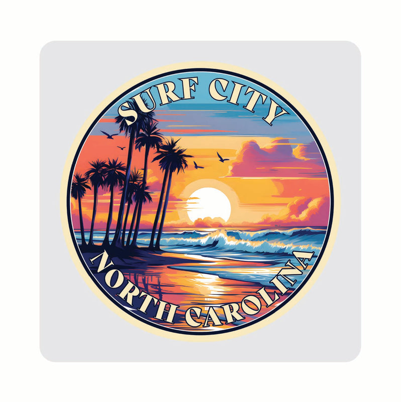 Surf City North Carolina Palm Sunset Design Souvenir 4x4-Inch Coaster Acrylic 4 Pack 
