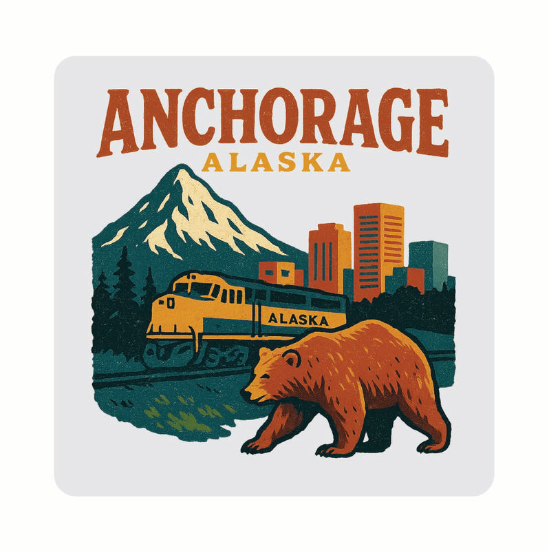 Anchorage Alaska Vintage Design Souvenir Coaster Set – 4 Pack (Multiple Materials & Sizes) 