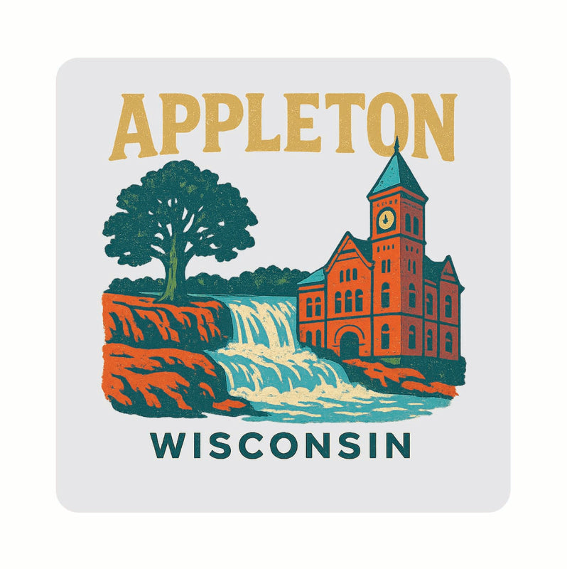 Appleton Wisconsin Vintage Design Souvenir Coaster Set – 4 Pack (Multiple Materials & Sizes) 